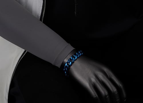 Pulsera de cadena cubana azul acero inoxidable satinado miniatura 2