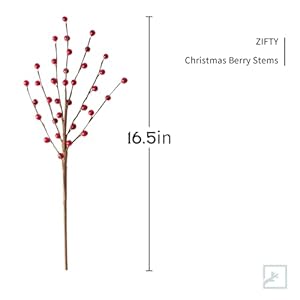 ZIFTY 15Pcs Artificial Holly Berry Stem, 16.5 Inch Holly Berry Pick Decorative Wire Branch Sprays for Christmas Tree Decorations DIY Crafts Flower Arrangements Wedding Holiday Home Decor (Red) ZIFTY 15Pcs Artificial Holly Berry Stem 165 Inch Holly Berry Pick Decorative Wire Branch Sprays for Christmas Tree Decorations DIY Crafts Flower Arrangements Wedding Holiday Home Decor Red