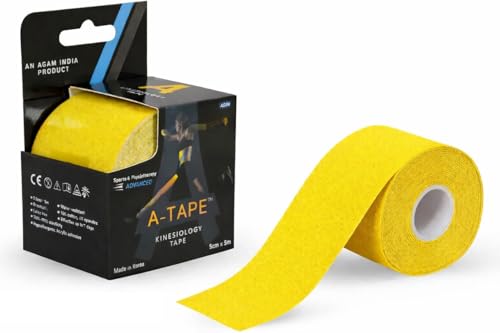 Image of A-Tape Kinesiology Tape 5Cm x 5MTR Roll | Cotton Waterproof Elastic Sports Tape for Muscle Support, Pain Relief, Injury Recovery, Physiotherapy & Joint Stability (Made in Korea) (Color-Yellow)