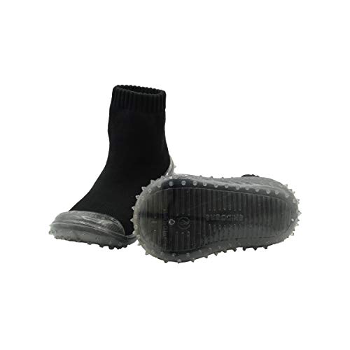 Skidders Baby Boys' Slippers - Non-Skid Slipper Sock House Shoe Booties (Size: 12-24M), Size 12 Months, Black Crystal Grip #TOP4