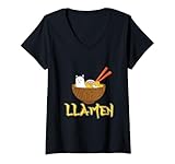 Photo Gallery donna llamen giapponese ramen noodles alpaca kawaii comic llama maglietta con collo a v Photo Gallery donna llamen giapponese ramen noodles alpaca kawaii comic llama maglietta con collo a v