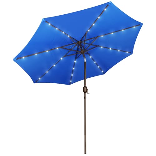 Image of Blissun 9 ft Solar Umbrella, Patio Umbrella with 32 LED Lights, Table Market Umbrella, Outdoor Umbrella for Garden, Deck, Backyard, Royal Blue