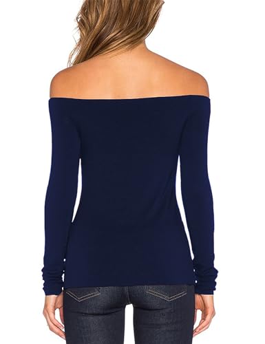 Image of Sarin Mathews Women's Sexy Off The Shoulder Tops Long Sleeve Slim Fit Stretchy Shirts Blouses Top