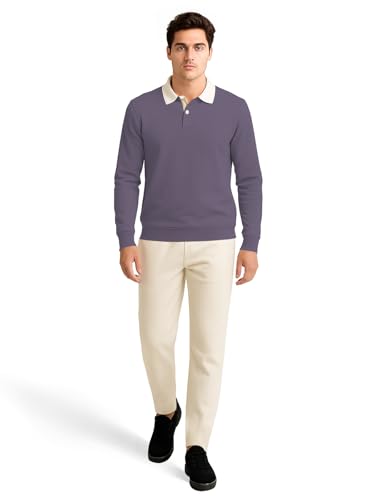 Image of BULLMER Solid Polo Neck Full Sleeve Cotton Blend Tshirt with Rib for Men | Stylish Full Hand Tshirt for Men
