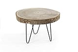 GICOS IMPORT EXPORT SRL Tavolino rotondo Paulownia piano in legno gambe in metallo nero 29*19 cm soggiorno giardino GDO-796029