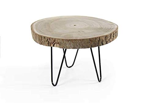 Gicos Tavolo tavolino Tondo paulonia Piano in Legno Gambe in Metallo Nero 29 * 19 cm Salotto Giardino GDO-796029