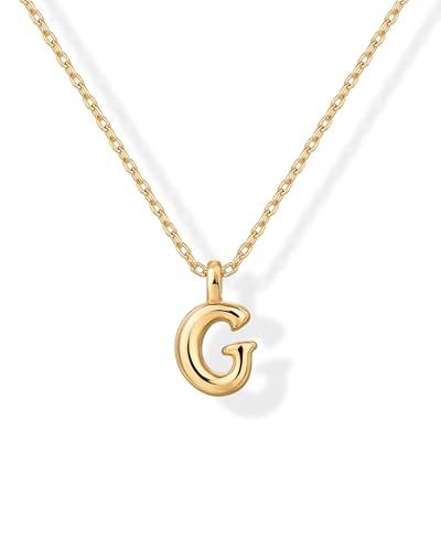 PAVOI 14K Yellow Gold Plated Bubble Initial Letter Pendant Necklace for Women - Chunky Alphabet Necklace - Letter G
