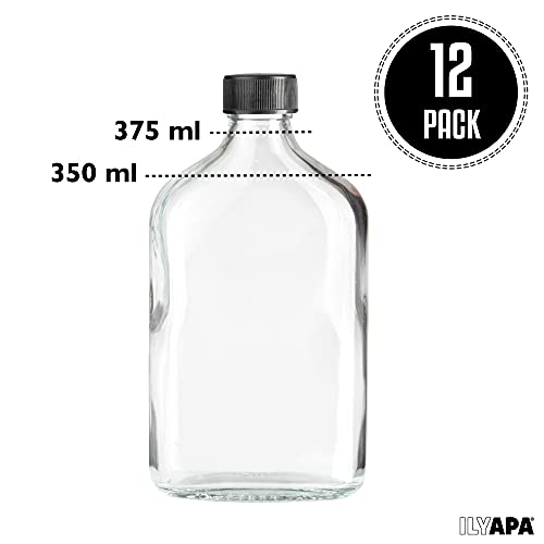 Ilyapa 350 Ml Glass Flask Bottle - 12 Pack Liquor Pocket Flask With Plastic Top, Sauce, Oil, Syrup Bottle #TOP1