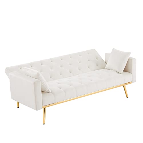 Tmeosk Vintage Convertible Folding Futon Sofa Bed With 2 Pillows, Adjustable Backrest, Sleeper Loveseat Couch For Small Space Bedroom Living Room Boys Girls, White #TOP3