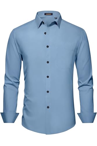 Image of HISDERN Mens Dress Shirts Long Sleeve Button Down Casual Shirts for Men Inner Contrast Formal Business Tuxedo Wedding Shirt