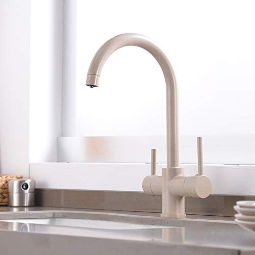 Mitigeur de purification de cuisine haut de gamme double poignée beige orientable