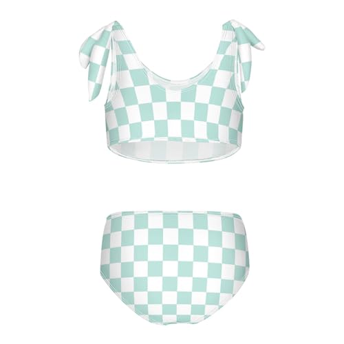 Wusikd Green White Checkerboard Girls Swimsuits Two Piece Swimwear Bikini Set for for Girls Size 11-12T2