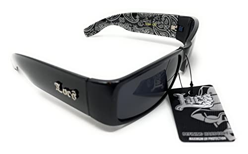 Locs Mens Hardcore Wrap Around Sunglasses with Bandana Print Inside, Black - Black Inside, Medium4