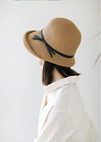 Straw Beach Sun Hat For Women Summer Bucket Hat Elegent Vintage 1920S Packable Spf Uv Protection Boho Hat (Khaki) #TOP5