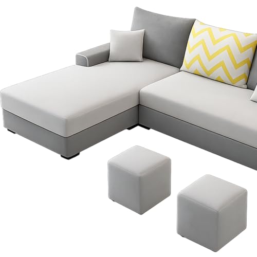 Image of Casaliving Afie LHS 4 Seater L-Shape Sofa Set with 2 Puffy for Living Room (Grey & Dark Grey Colour) Premium Fabric Sofa Set for Living Room