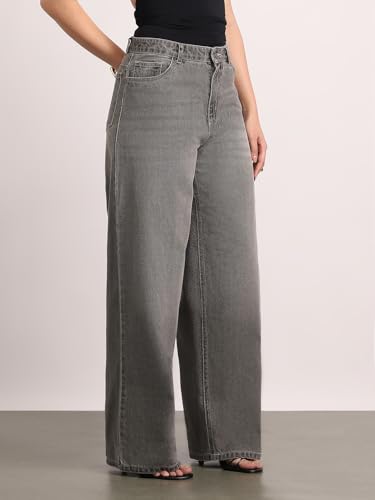 Image of Urbano Fashion Women's High Rise Loose Baggy Fit Washed Jeans Non-Stretchable