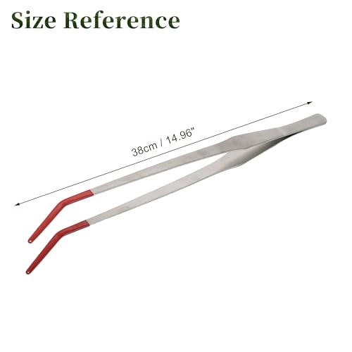 Image of Reptile Feeding Tongs, Stainless Steel Lizard Feeding Tongs, Aquarium Curved Feeding Tweezers for Reptiles with Rubber Tip, Terrarium Feeding Tongs for Gecko, 14.96 inch Length, Red