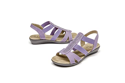 VJH confort Women's Flat Sandals with Rhinestone Open Toe Elastic Slip On Slingback Comfort Casual Walking Sandals (mauve,9)