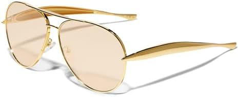 GUVIVI Retro Gold Aviator Sunglasses for Women Men, 2025 Metal Oversized 70s Aviators Sun Glasses Champagne