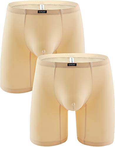 iKingsky Men's Long Leg Boxer No Ride Up Underwear Seamless Front Trunks Stretch Mens Underpanties Great for Sport