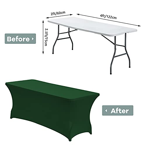 Image of CWK 4FT Waterproof Stretch Spandex Table Cover for Rectangular Tables - Elastic Fitted Tablecloth for Folding Tables,Wrinkle Resistant Table Cloth for Parties,Weddings,Banquets&Events(Blackish Green)