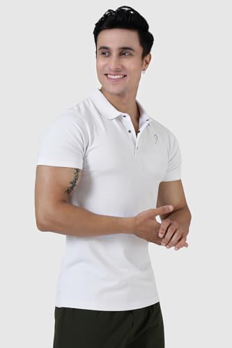 Image of FUAARK Men Slim Fit Pique Aura Polo Tshirt with Short Sleeves & Reflective Chest Logo -