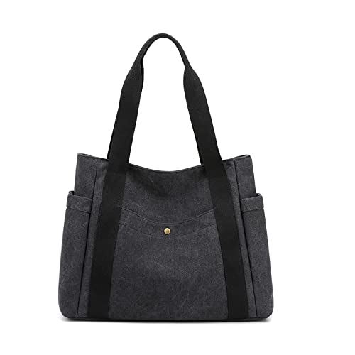 Sac à main simple femme en toile noire - Sac cabas de voyage polyvalent