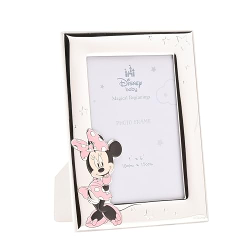 Disney – Minnie Mouse – Real Silver-Plated 4 x 6″ Single Aperture Photo Frame – Made in Italy – Officially Licensed Disney Merchandise – Self-Standing Wood Back - Early Years, Adults, Nursery, Kids.