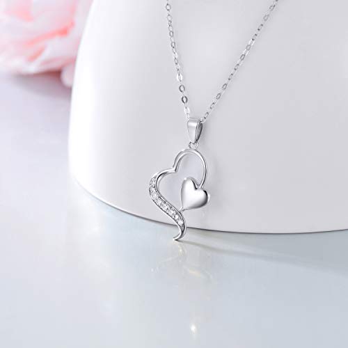 14K White Gold Diamond Heart Pendant Necklace For Women, Fine Anniversary Jewelry For Wife/Girlfriend, Love Gifts For Her (0.1Ct), 16+1+1 Inch #TOP1