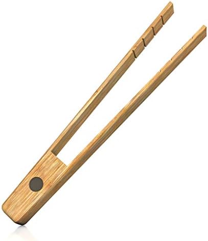 Toaster Tongs With Magnet | Kitchen Utensils For Cooking and Holding Toast Bacon Muffin Bagel Bread | 8 Inch Long Natural Non Toxic Bamboo