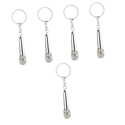 STOBOK 5 unids micrófono llavero océano decoración música micrófono mochila monedero micrófono llavero música micrófono colgante bolsa llavero plata metal bolsas