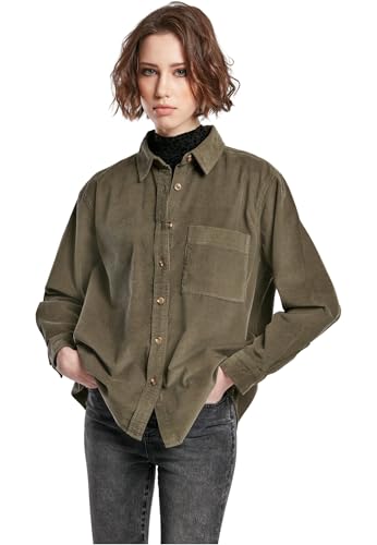 Urban Classics Damen Ladies Corduroy Oversized Shirt Hemd, Olive, M