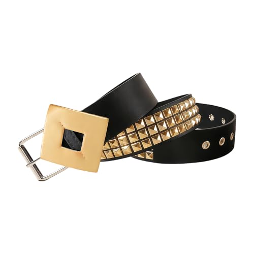 Image of MFUOE Punk Rivet Studded Belt Rock Rivet Belt Goth Row Pyramid Square Bead PU Leather Anime Cosplay Accessories for Concert Apparel and Alternative Style Wearers