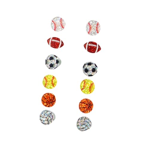 Stackable Sport Acrylic Stud Earrings Set for Sport Lover Volleyball Baseball Basketball Football Rugby Glitter Jewelry for Women Birthday Mother's Day Valentine's Day Friendship Gifts