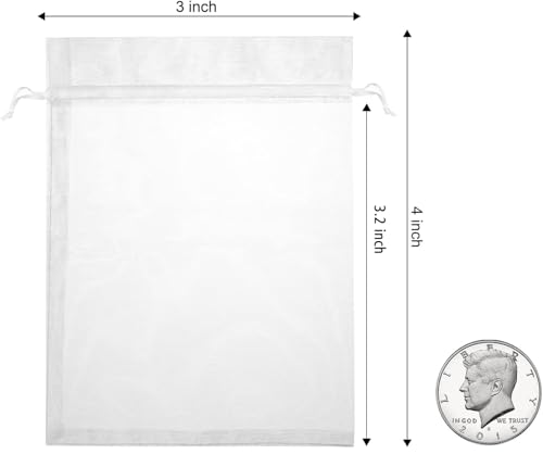 100PCS White Organza Bags, 3 x 4 inches Organza Jewelry Bags for Small Presents Jewelry Earrings Candy Treat Wedding Party Favors Mesh Pouch2