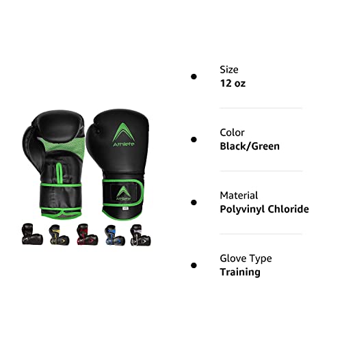 Athllete Boxing Gloves For Men & Women, Boxing Training Gloves, Kickboxing Gloves, Sparring Punching Gloves, Heavy Bag Workout Gloves For Boxing, Kickboxing, Muay Thai, Mma (Black/Green, 12 Oz) #TOP6