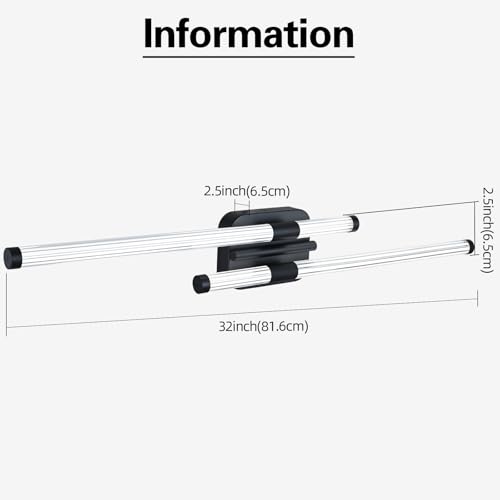 Image of LED Bathroom Vanity Light, Modern Vanity Lights Fixtures Over Mirror Wall Light for Bedroom Living Room, Cool White 6000K (Black, 31.5-Inch)