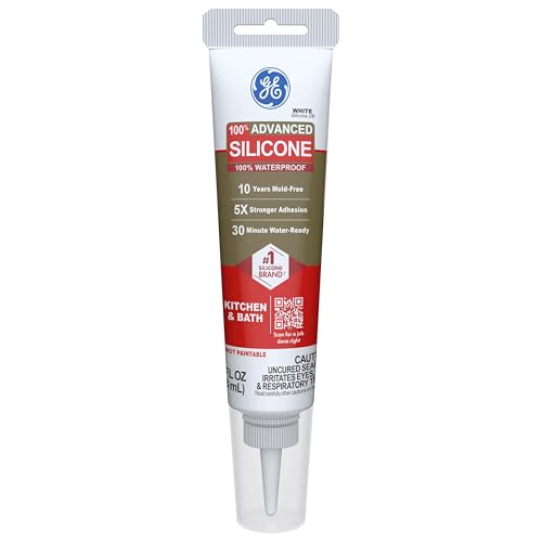 Image of GE Advanced Silicone Caulk for Kitchen & Bathroom, White, 2.8 fl oz Tube, 12 Pack - 100% Waterproof Silicone Sealant, 5X Stronger Adhesion, Shrink & Crack Proof