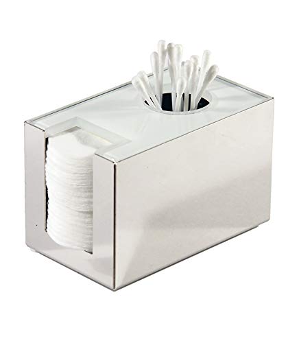 Schönbeck Design Wattepadhalter, Ohrstäbchenhalter, Edelstahl und weißes Glas - Made in Germany