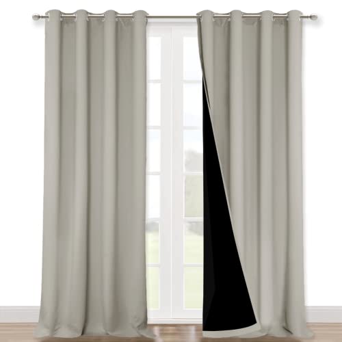 NICETOWN Natural 100% Blackout Curtains for Windows, Super Heavy-Duty Black Lined Total Darkness Drapes for Bedroom, Privacy Assured Window Treatment for Patio (Pack of 2, 52 inches W x 108