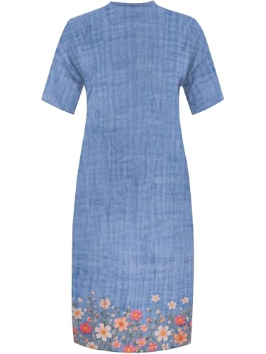 Image of SUZONANA Plus Size Denim Print Maxi Dresses for Women Casual V Neck Short Sleeve with Pockets Soft Jean Look Dress XL-6XL