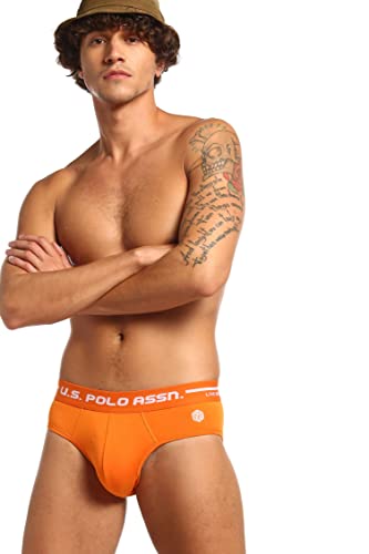 U.S. POLO ASSN. Men Logo Waistband Cotton Stretch IYAH Briefs - Pack of 2 (Orange/Black M)