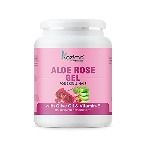 KAZIMA Aloe Rose Gel for Face and Body, 500gm | with Olive, Vitamin E and Pure Aloe Vera for Soothing, Hydrating, and Moisturizing | Aloe Rose Soothing Gel for Senstitive & Irritated Skin