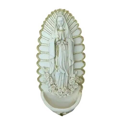 Fuente de agua bendita de resinas, escultura católica, adorno para colgar en la pared, fuente de piscina, decoración religiosa para el hogar, fuente de agua católica