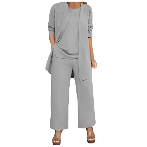 Wedding Guest Pant Suits for Women Dressy Chiffon Long Sleeve Cardigan and  Wide Leg Pants 3 Pieces Pantsuits - Product Details