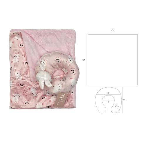 Image of TITI with Love Reversible Baby Blanket and Pillow Set - Bonnie Baby Blanket with 3D Neck Pillow, Soft Plush for Newborn Girls, Swaddle 32x27 in