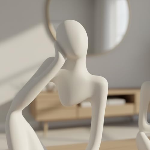 Image of Ceramic Thinker Statue 5In -Set of 3 | Abstract Men Figurine Showpiece Modern Sculpture | Home Decor for Living Room Bedroom Bookshelf Office Table | Housewarming Birthday Gift (White)