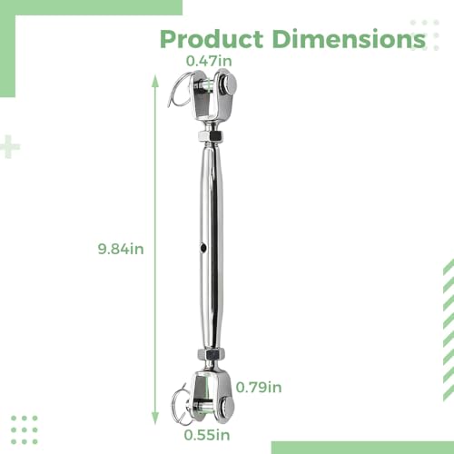 Tensor ajustable de acero inoxidable 304 para cable de alambre, resistencia pesada, 9.8 a 14.2 pulgadas / 25 a 36 cm miniatura 4