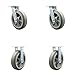 Thermoplastic Rubber Flat Tread Swivel Top Plate Caster Set of 4 w/8" x 2" Gray Wheels - Includes 2 Swivel & 2 Rigid - 2400 lbs Total Capacity - Service Caster Brand