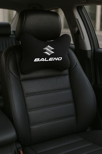 Image of Maruti Suzuki Baleno Car Headrest Neck Pillow - Neck Support Cushion for Driving | Soft Polyester, Ergonomic, Pain Relief, Travel Use | 26 x 18 cm (Black)
